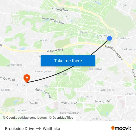 Brookside Drive to Waithaka map