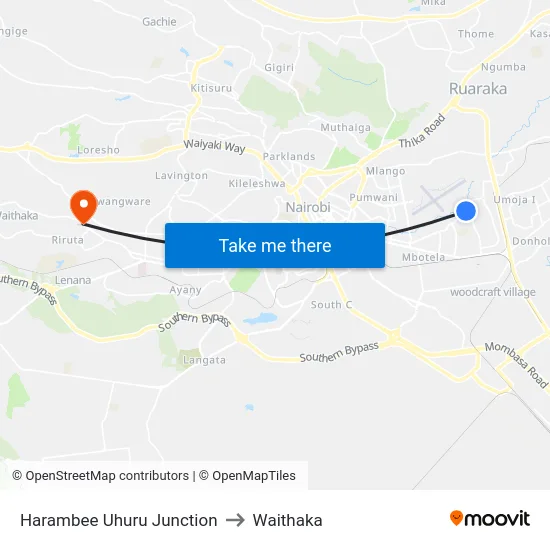 Harambee Uhuru Junction to Waithaka map