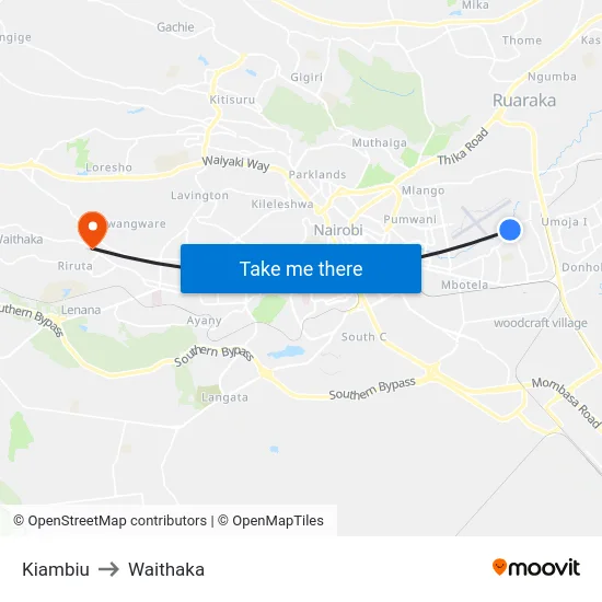 Kiambiu to Waithaka map