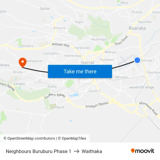 Neighbours Buruburu Phase 1 to Waithaka map