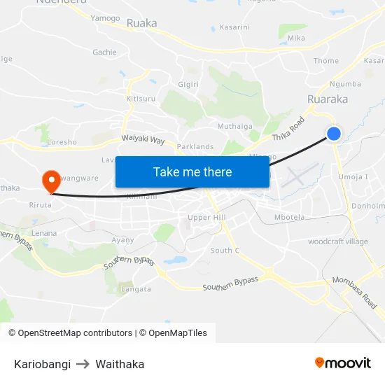 Kariobangi to Waithaka map