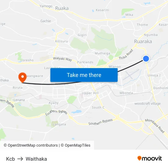 Kcb to Waithaka map