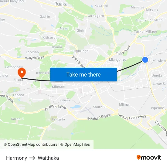 Harmony to Waithaka map