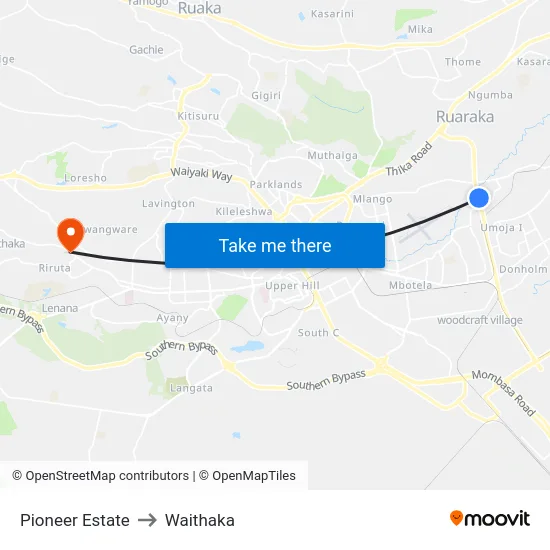 Pioneer Estate to Waithaka map