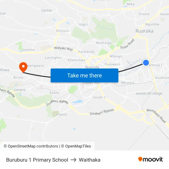 Buruburu 1 Primary School to Waithaka map