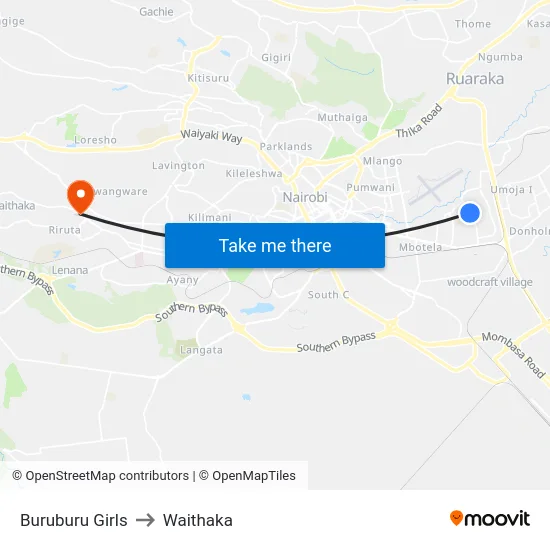Buruburu Girls to Waithaka map