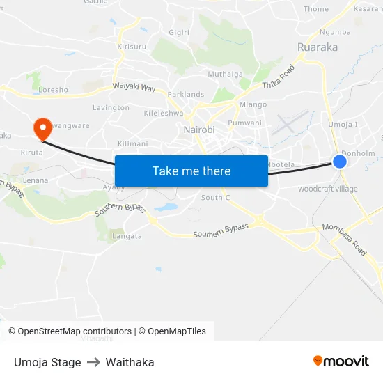 Umoja Stage to Waithaka map