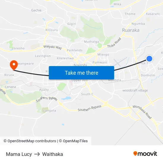 Mama Lucy to Waithaka map