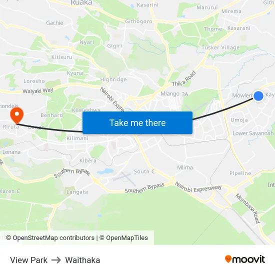 View Park to Waithaka map