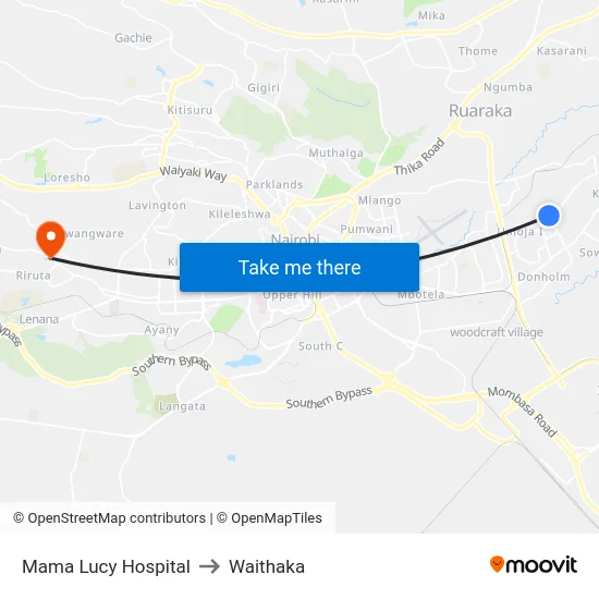 Mama Lucy Hospital to Waithaka map
