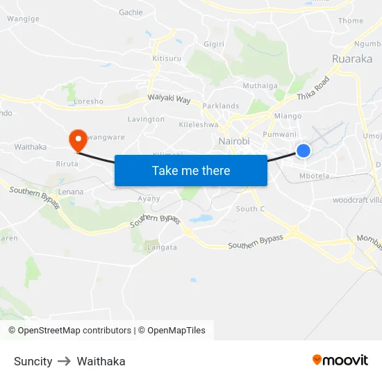 Suncity to Waithaka map