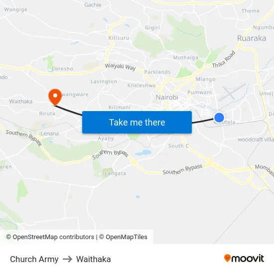Church Army to Waithaka map