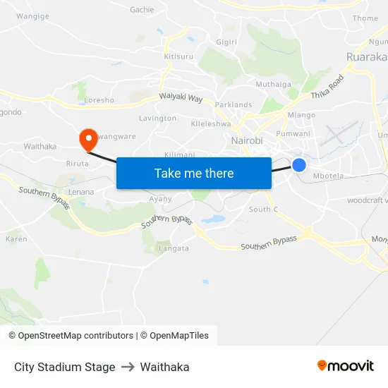 City Stadium Stage to Waithaka map