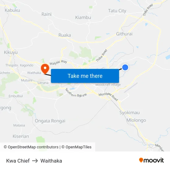 Kwa Chief to Waithaka map