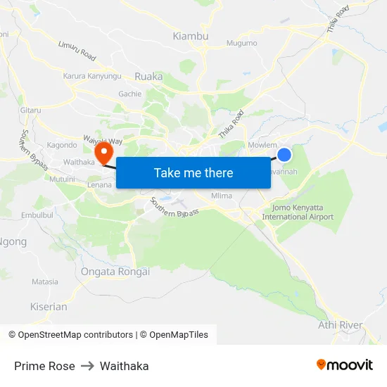 Prime Rose to Waithaka map