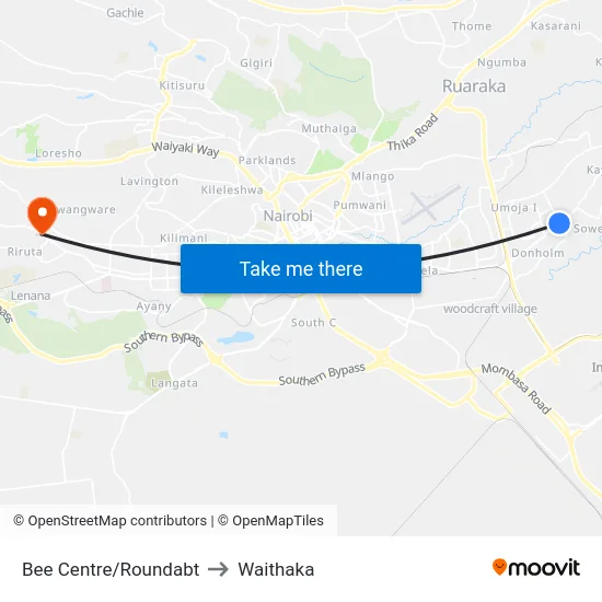 Bee Centre/Roundabt to Waithaka map