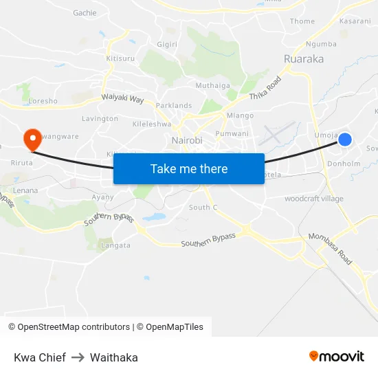 Kwa Chief to Waithaka map