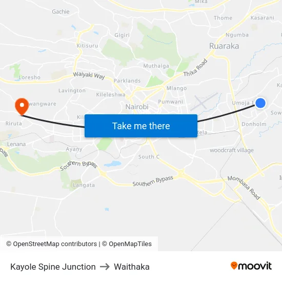 Kayole Spine Junction to Waithaka map