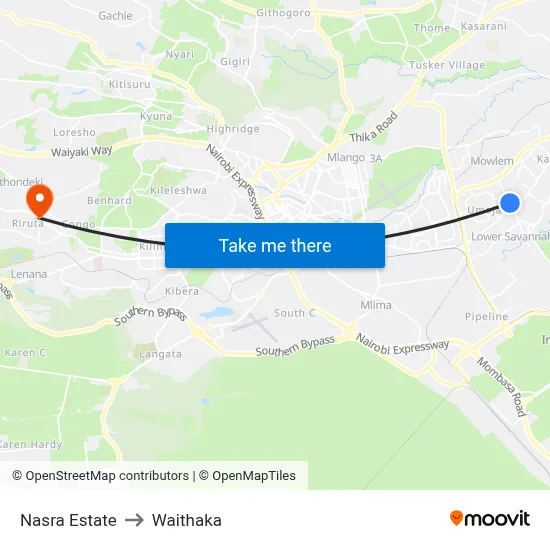 Nasra Estate to Waithaka map