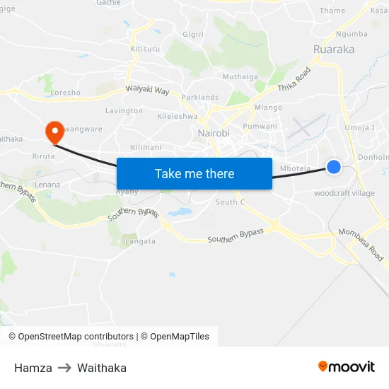 Hamza to Waithaka map