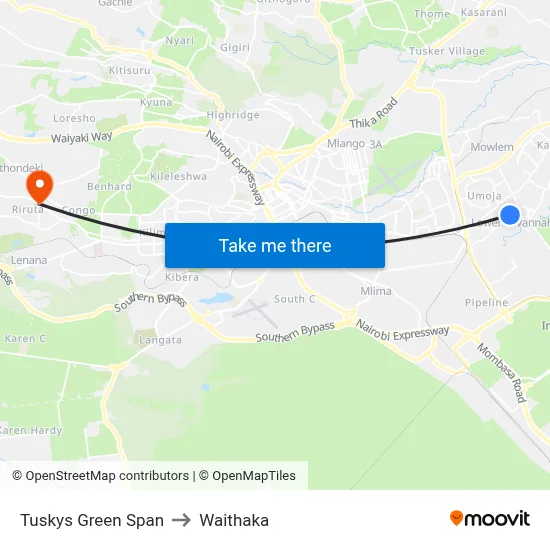 Tuskys Green Span to Waithaka map