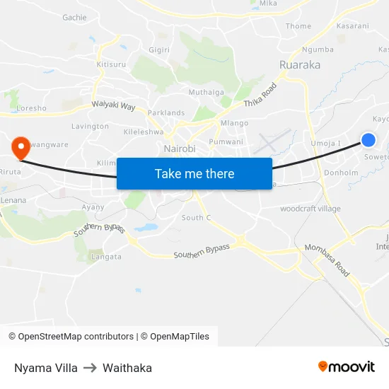Nyama Villa to Waithaka map