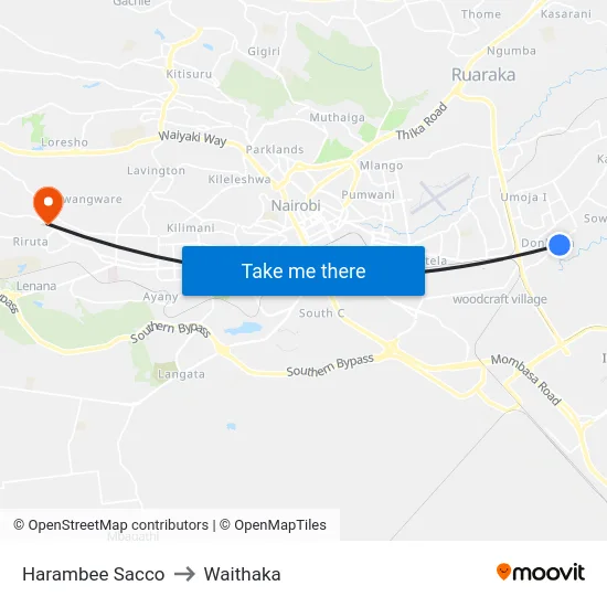 Harambee Sacco to Waithaka map