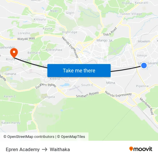 Epren Academy to Waithaka map