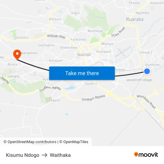 Kisumu Ndogo to Waithaka map