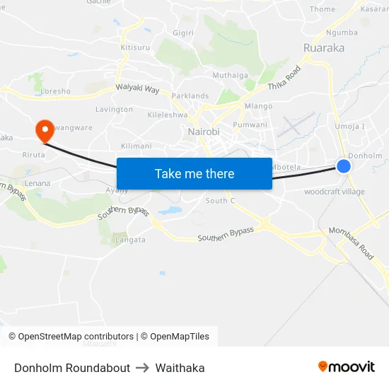 Donholm Roundabout to Waithaka map