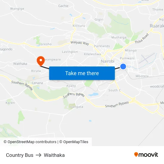 Country Bus to Waithaka map