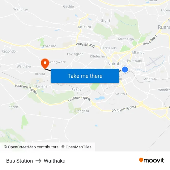 Bus Station to Waithaka map