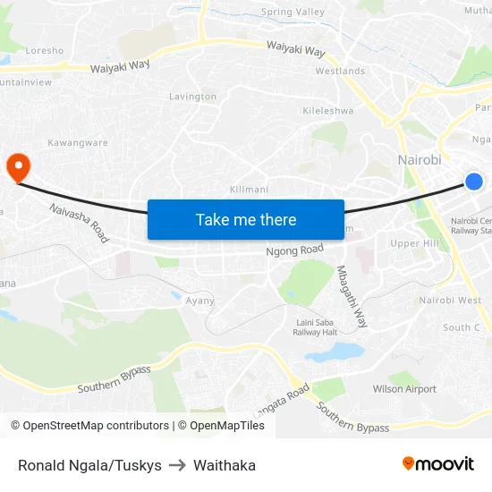 Ronald Ngala/Tuskys to Waithaka map