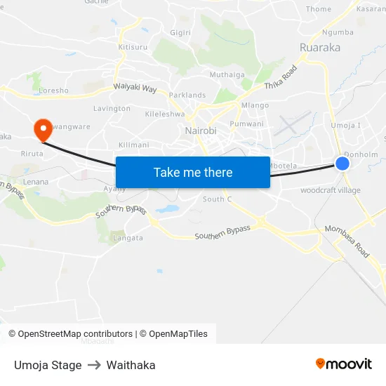 Umoja Stage to Waithaka map