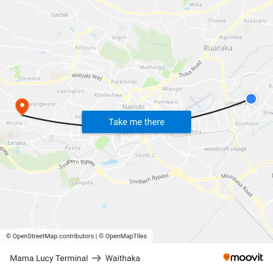 Mama Lucy Terminal to Waithaka map