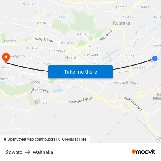 Soweto to Waithaka map
