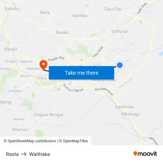 Rasta to Waithaka map