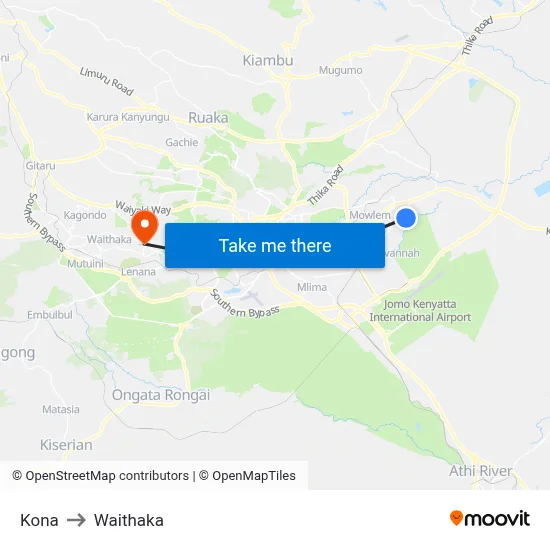Kona to Waithaka map