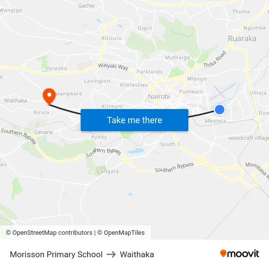 Morisson Primary School to Waithaka map