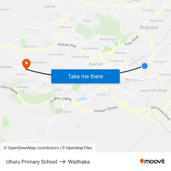 Uhuru Primary School to Waithaka map