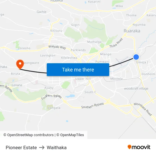 Pioneer Estate to Waithaka map