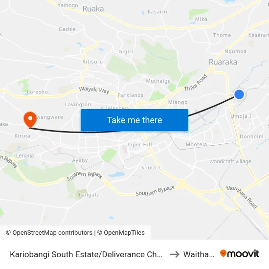 Kariobangi South Estate/Deliverance Church to Waithaka map