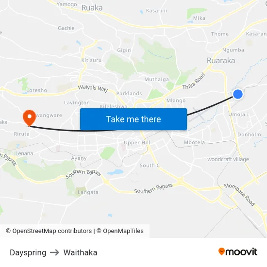 Dayspring to Waithaka map