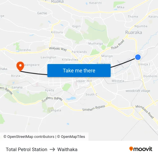 Total Petrol Station to Waithaka map