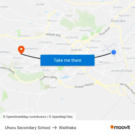 Uhuru Secondary School to Waithaka map