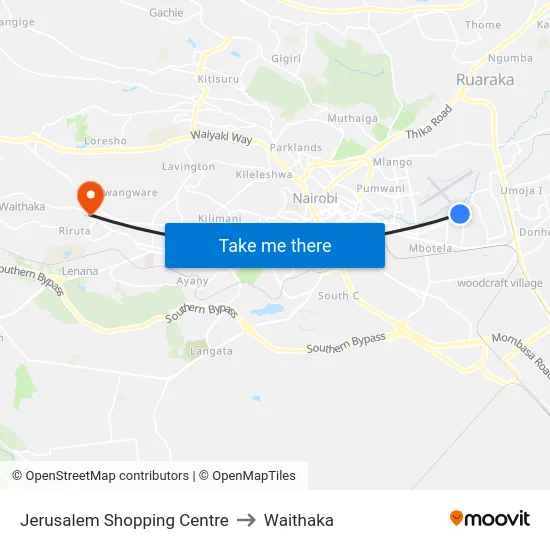 Jerusalem Shopping Centre to Waithaka map