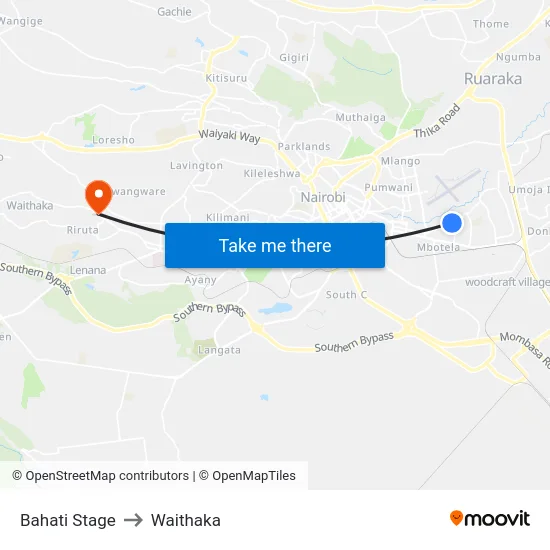 Bahati Stage to Waithaka map