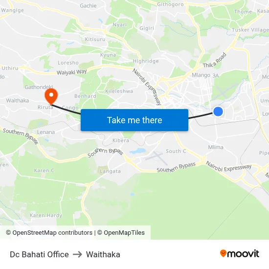 Dc Bahati Office to Waithaka map