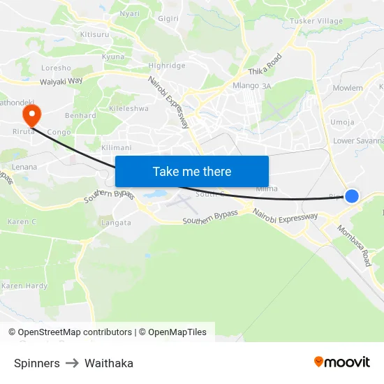 Spinners to Waithaka map