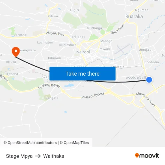 Stage Mpya to Waithaka map